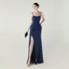 Satin Spaghetti Strap Slim Fit Mermaid Evening Dress High Slit Summer Party