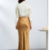 Gold Jacquard Acetate Mermaid Long Skirt High Waist Silky Bodycon Lady