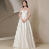 Elegant White Satin Backless V-Neck Sleeveless FloorLength Evening Dress