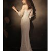Womens Sequin Corduroy Off-Shoulder Half-Sleeve Long Fitted Mermaid Evening Dress
