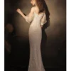 Womens Sequin Corduroy Off-Shoulder Half-Sleeve Long Fitted Mermaid Evening Dress
