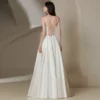 Elegant White Satin Backless V-Neck Sleeveless FloorLength Evening Dress