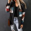 Womens Street Style Western Print Corduroy Loose Mid-Long Shirt Jacket