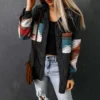 Womens Street Style Western Print Corduroy Loose Mid-Long Shirt Jacket