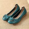 Womens Genuine Leather Flat Casual Mom Shoes Bowknot Slip-On Plus Size Shoe