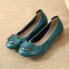 Womens Genuine Leather Flat Casual Mom Shoes Bowknot Slip-On Plus Size Shoe