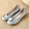 Womens Genuine Leather Flat Casual Mom Shoes Bowknot Slip-On Plus Size Shoe