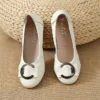 Womens Genuine Leather Flat Casual Mom Shoes Bowknot Slip-On Plus Size Shoe