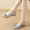 Womens Genuine Leather Flat Casual Mom Shoes Bowknot Slip-On Plus Size Shoe