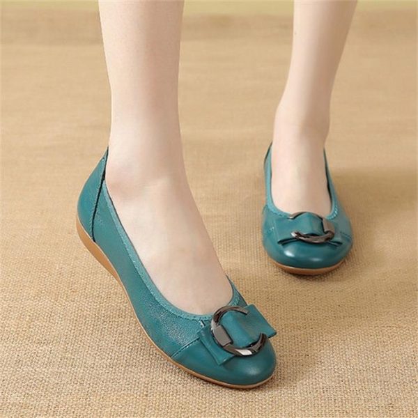 Womens Genuine Leather Flat Casual Mom Shoes Bowknot Slip-On Plus Size Shoe