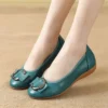 Womens Genuine Leather Flat Casual Mom Shoes Bowknot Slip-On Plus Size Shoe
