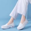 Womens White Nurse Shoes Leather Open Flat Heel Breathable Deodorizing Non-Slip