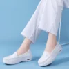 Womens White Nurse Shoes Leather Open Flat Heel Breathable Deodorizing Non-Slip
