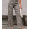 Womens High Waist Leopard Print Straight Leg Jeans Vintage Summer Stretch Pants