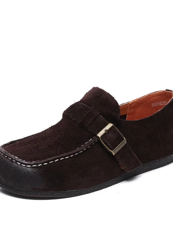 Womens Vintage Suede Round Toe Flat Slip-On Casual Shoes