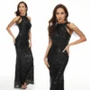 Sequin Mermaid Evening Gown Off Shoulder Slim Long Party Wedding Dress