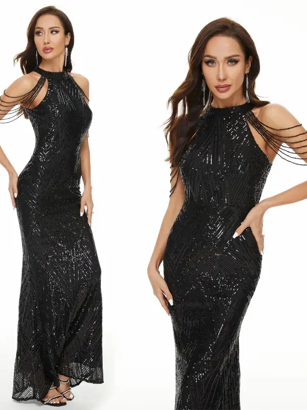 Sequin Mermaid Evening Gown Off Shoulder Slim Long Party Wedding Dress