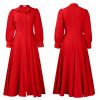 Womens Elegant Solid Puff Long Sleeve High Waist Office Commute Maxi Shirt Dress