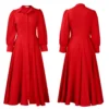 Womens Elegant Solid Puff Long Sleeve High Waist Office Commute Maxi Shirt Dress
