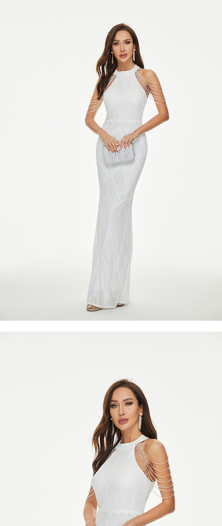 Sequin Mermaid Evening Gown Off Shoulder Slim Long Party Wedding Dress