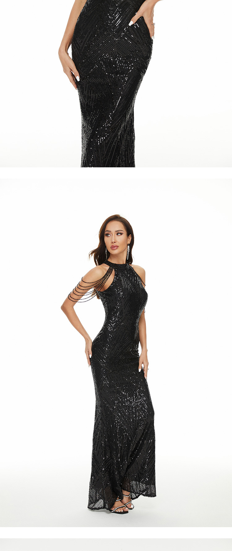 Sequin Mermaid Evening Gown Off Shoulder Slim Long Party Wedding Dress