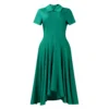 Womens Elegant High Waist Midi Dress Peter Pan Collar Short Sleeve Solid Pleated Big Swing Evening Party