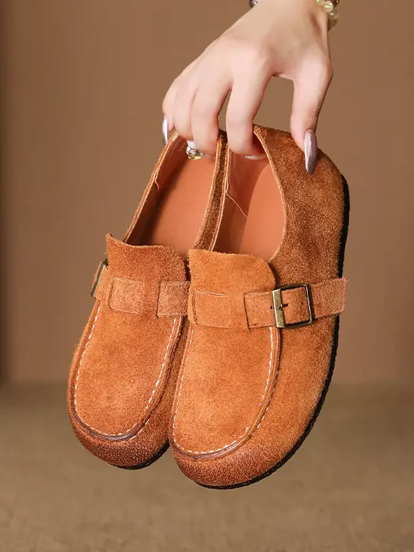 Womens Vintage Suede Round Toe Flat Slip-On Casual Shoes