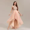 Womens Gold Sequin Halter Sleeveless Tulle Asymmetrical Party Ball Gown