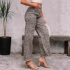 Womens High Waist Leopard Print Straight Leg Jeans Vintage Summer Stretch Pants