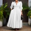 Womens Elegant Solid Puff Long Sleeve High Waist Office Commute Maxi Shirt Dress