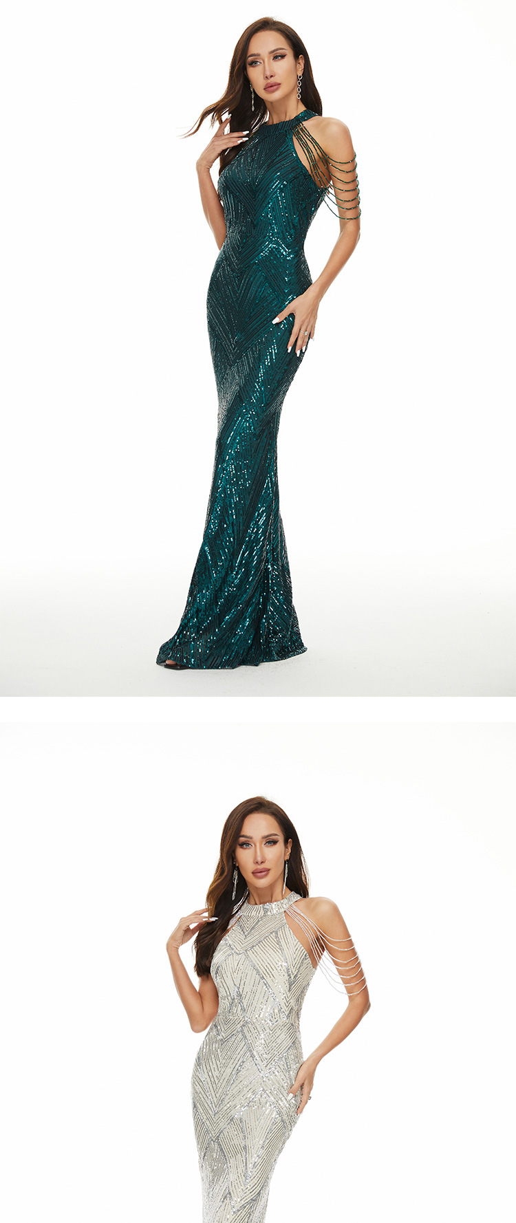 Sequin Mermaid Evening Gown Off Shoulder Slim Long Party Wedding Dress