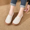 Womens Vintage Genuine Leather Flat Shoes Comfortable Non-Slip Casual