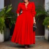Womens Elegant Solid Puff Long Sleeve High Waist Office Commute Maxi Shirt Dress