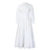Womens Elegant Solid Puff Long Sleeve High Waist Office Commute Maxi Shirt Dress