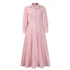 Womens Elegant Solid Puff Long Sleeve High Waist Office Commute Maxi Shirt Dress