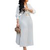 Plus Size Solid Midi Umbrella Dress V Neck 3/4 Sleeve High Waist Elegant