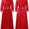 Plus Size Solid Midi Umbrella Dress V Neck 3/4 Sleeve High Waist Elegant