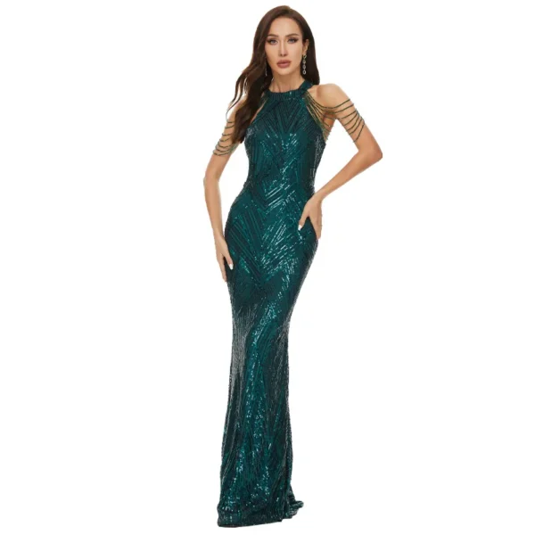 Sequin Mermaid Evening Gown Off Shoulder Slim Long Party Wedding Dress
