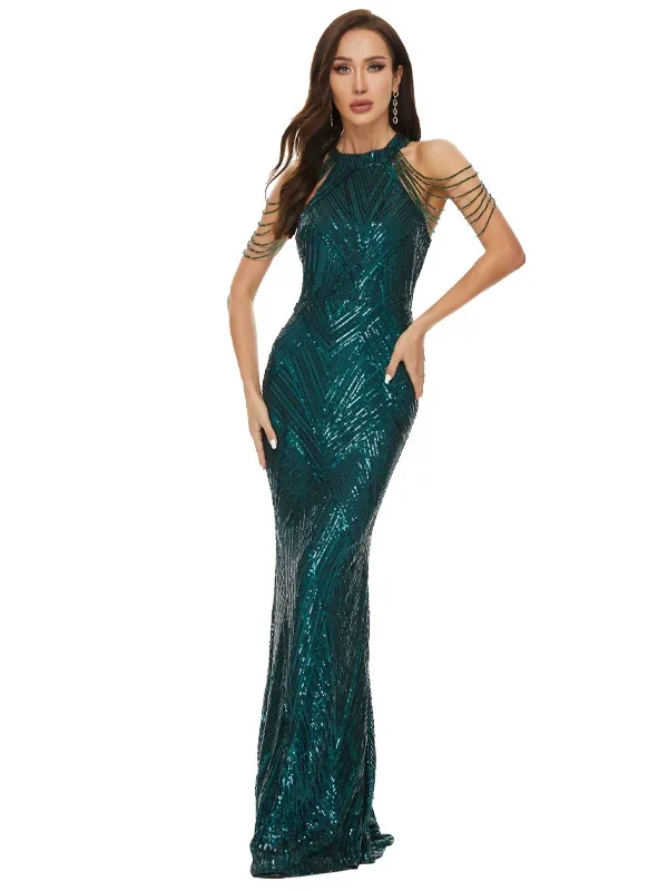 Sequin Mermaid Evening Gown Off Shoulder Slim Long Party Wedding Dress