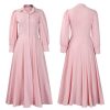 Womens Elegant Solid Puff Long Sleeve High Waist Office Commute Maxi Shirt Dress