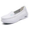 Womens White Nurse Shoes Leather Open Flat Heel Breathable Deodorizing Non-Slip