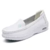 Womens White Nurse Shoes Leather Open Flat Heel Breathable Deodorizing Non-Slip