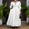 Womens Elegant Solid Puff Long Sleeve High Waist Office Commute Maxi Shirt Dress