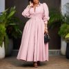 Womens Elegant Solid Puff Long Sleeve High Waist Office Commute Maxi Shirt Dress