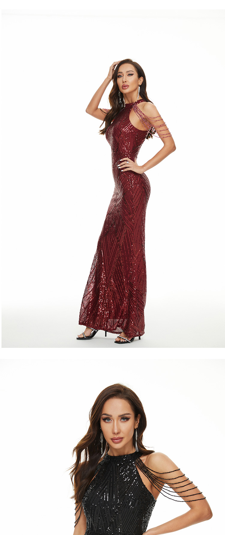 Sequin Mermaid Evening Gown Off Shoulder Slim Long Party Wedding Dress