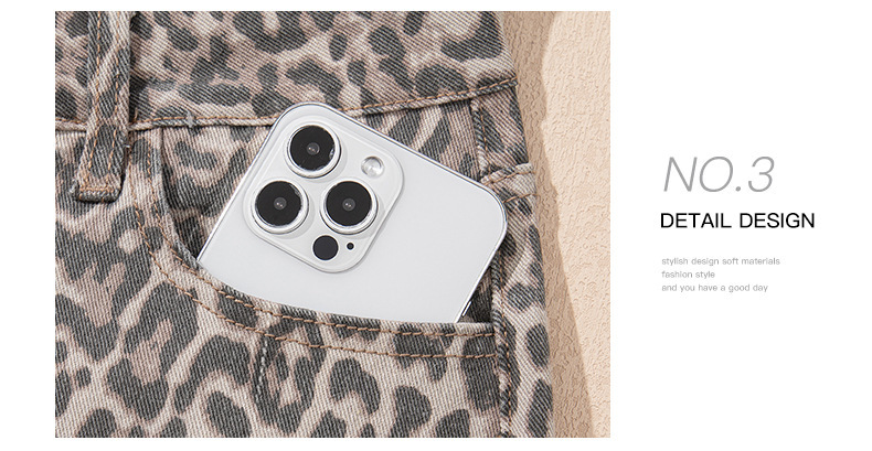 Womens High Waist Leopard Print Straight Leg Jeans Vintage Summer Stretch Pants