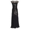1920s Vintage Sequin Beaded Mesh Sleeveless Elegant Evening Dress Long Small Train