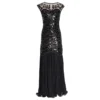 1920s Vintage Sequin Beaded Mesh Sleeveless Elegant Evening Dress Long Small Train