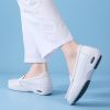 Womens White Nurse Shoes Leather Open Flat Heel Breathable Deodorizing Non-Slip