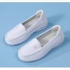 Womens White Nurse Shoes Leather Open Flat Heel Breathable Deodorizing Non-Slip